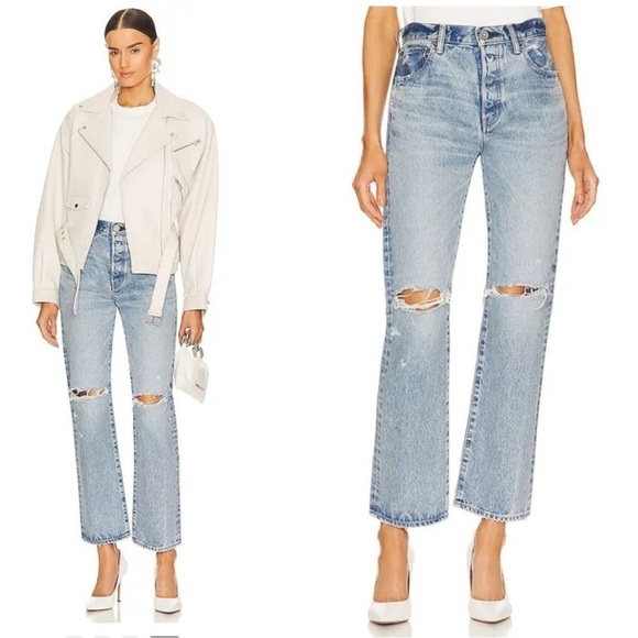 Moussy Vintage Belmont Straight Jeans Distressed Boho 100% Cotton - Picture 1 of 11